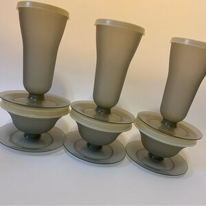 6 Tupperware Parfait Dessert Sundae Smoke Grey 3tall 3 short all with lid
